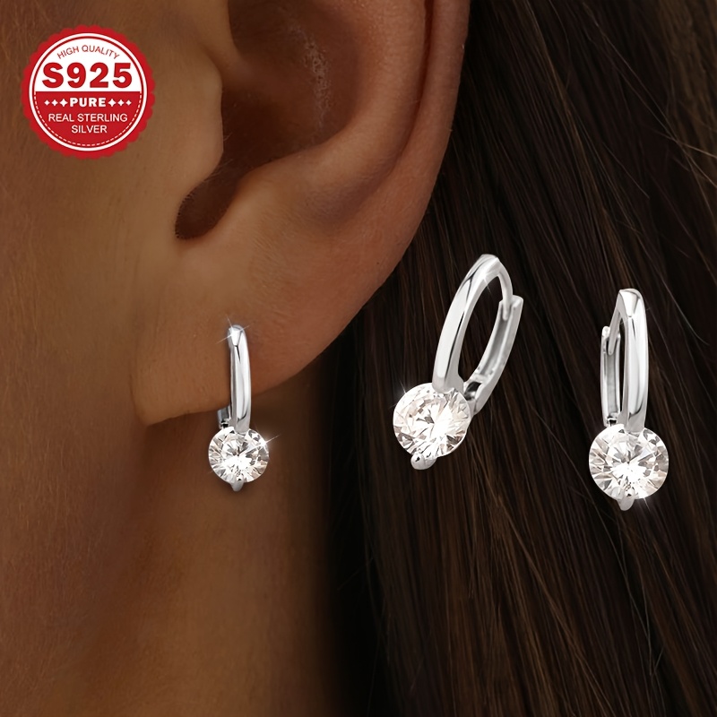 Women's S925 Silver Mini Round Cubic Zirconia Stud Earrings
